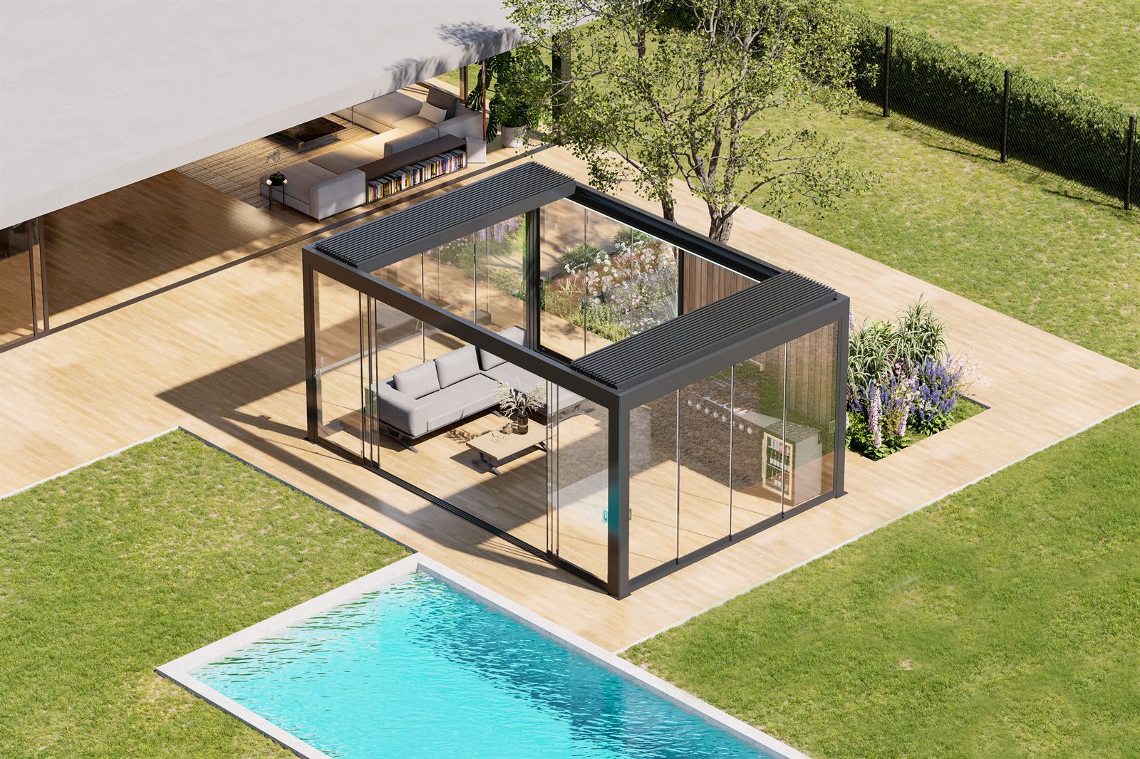 Infinity pergola s otvorenim krovom, pogled odozgo