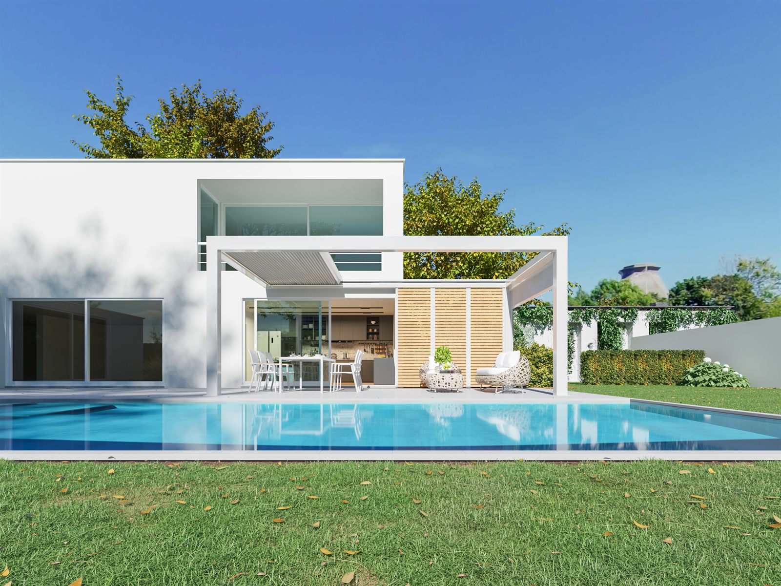 Skyline pergola u bijeloj boji, pogled sprijeda